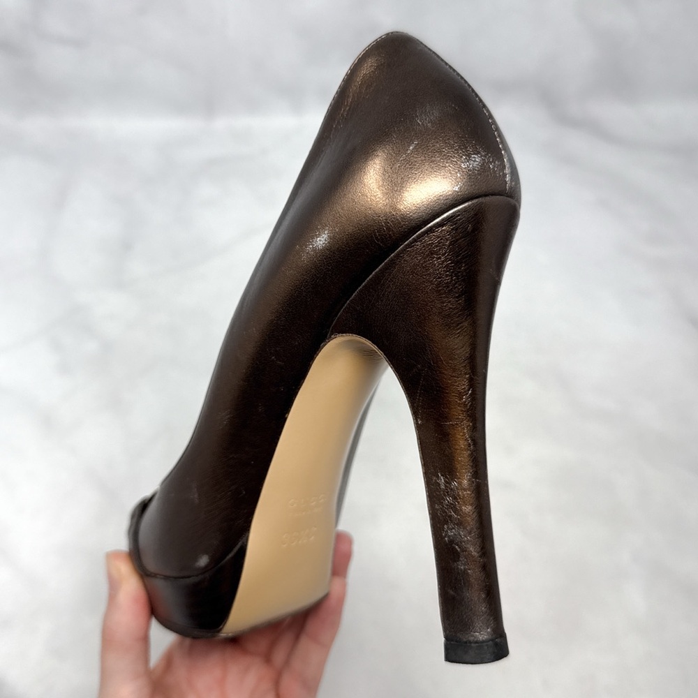GUCCI Vintage Y2K Hollywood Horsebit Metallic Leather Platform Pump Heels Bronze - Picture 10 of 16